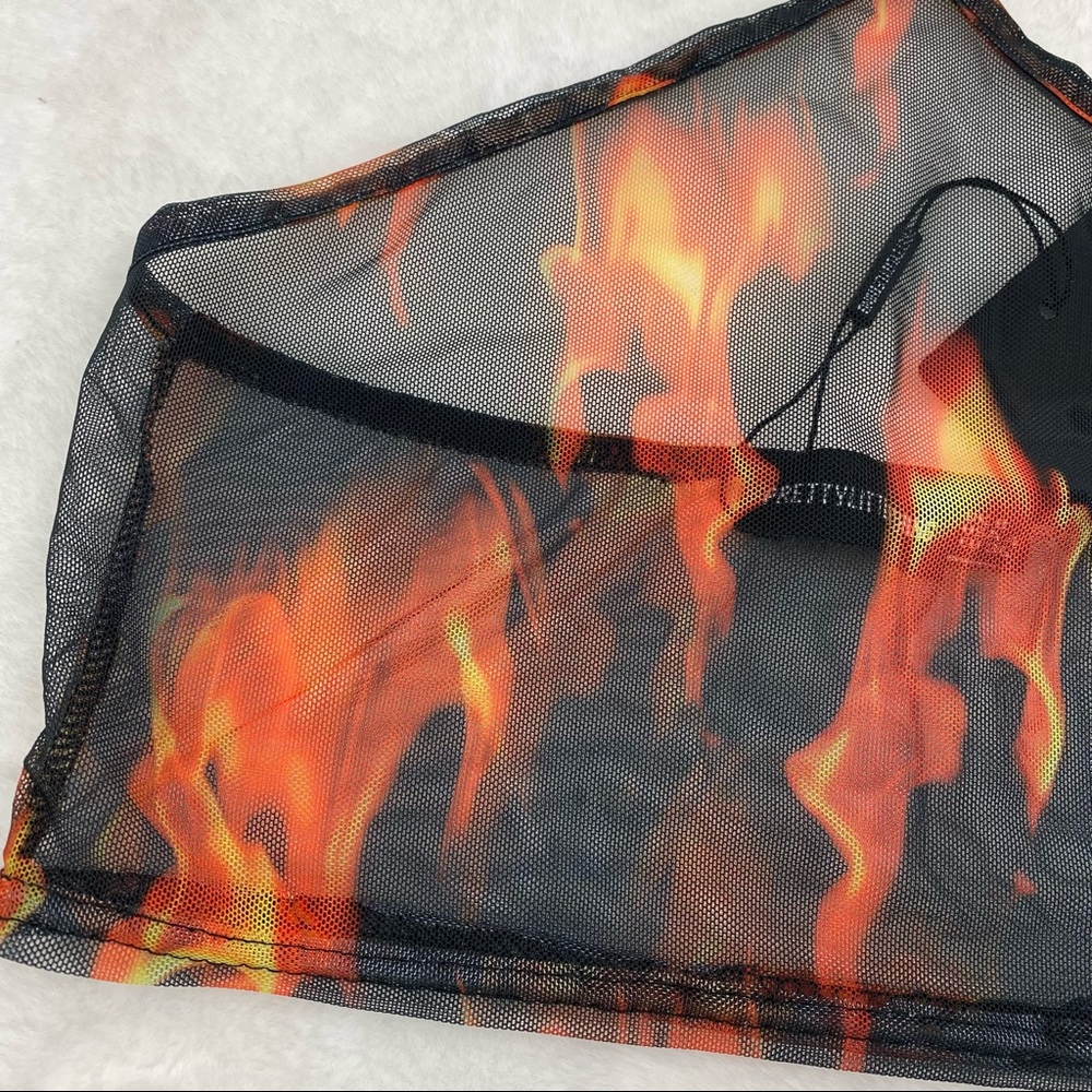NWT Pretty Little Thing Orange Flame Mesh Halter Top - Picture 7 of 12
